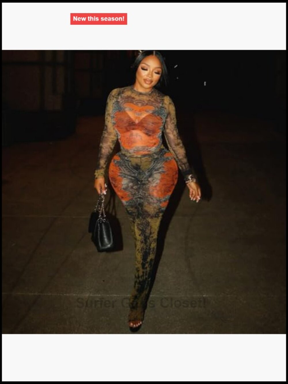Women's Sexy Two Piece Set Long Sleeve Round Neck Top Bodycon Pants See Through - Picture 2 of 5